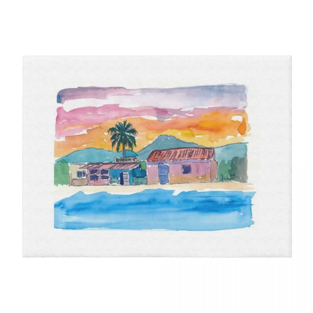 

Caribbean beach house bodega at sunset with rainforest in the background Throw Blanket Retros Cute Plaid Blankets