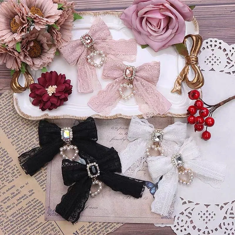 

【1 пара】заколки для волос в стиле Лолиты, кружевные аксессуары для волос, жемчужные аксессуары, предмет для девочек, аксессуары Y2K, банты для волос, заколка для волос для девочек, милая вещь