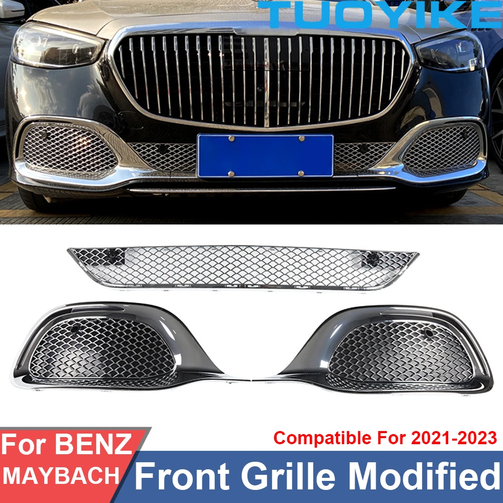 

Car Polish Chromed Front Bumper Grill Center Grille Modified Upgrade For Mercedes Benz W223 Maybach S-Class S480 S580 S680 2021+