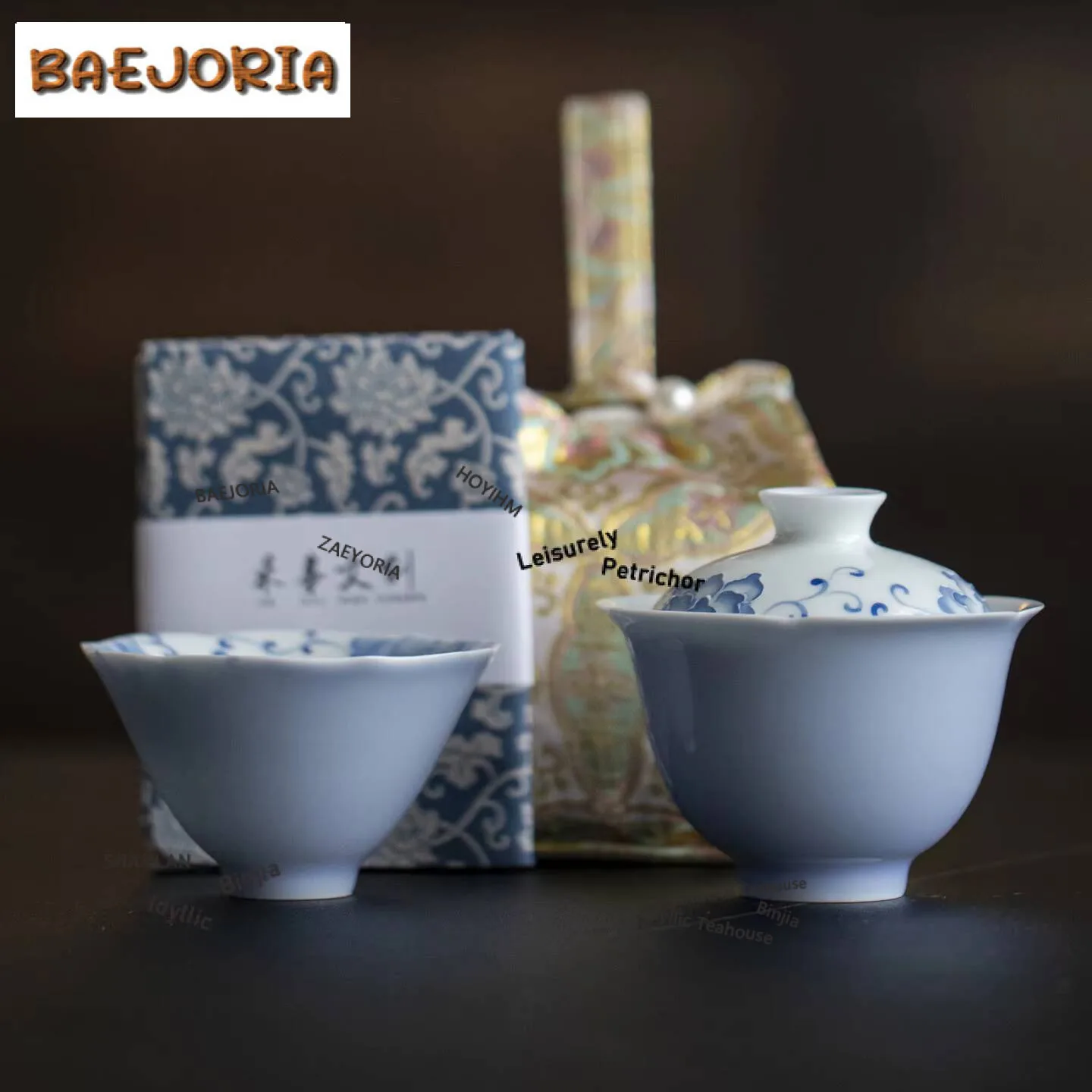 Hand Painted Peony Travel Tea Set Kit Handmade 1 Bowl 1 Cup Household Tea Maker Organizer Portable Camping Tote Bag Cafes Craft view 3