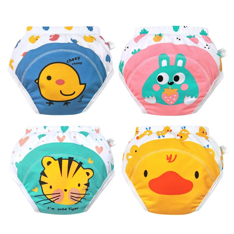 Baby Cloth Diaper Cartoon Animal Cotton Waterproof Pocket Ecological Diapers Potty Training Panties Gauze Nappies Learning Pants