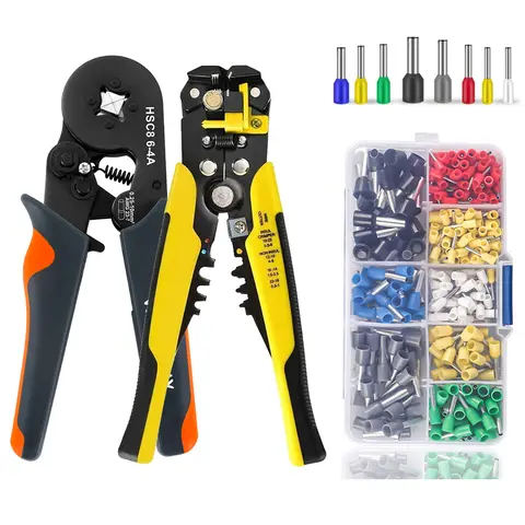 Self-Adjusting Wire Strippers and Crimper Tool,Hexagonal Self-Adjustable Ratchet Ferrule Crimping Tool Kit with Wire Terminals