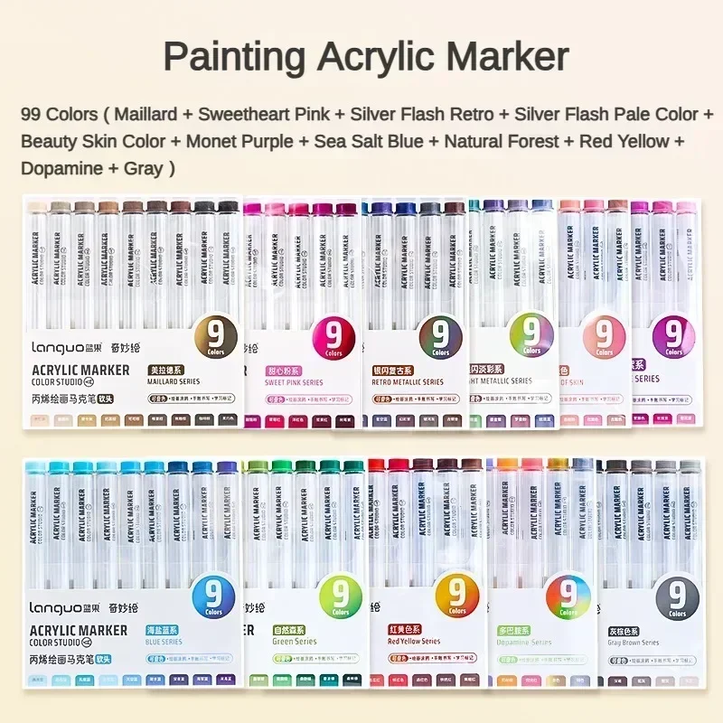 162/9 Colors Acrylic Paint Marker Pen Set DIY Painting Drawing for Stone Shoe Glass Acrylique Pen School Art Supplies Stationery