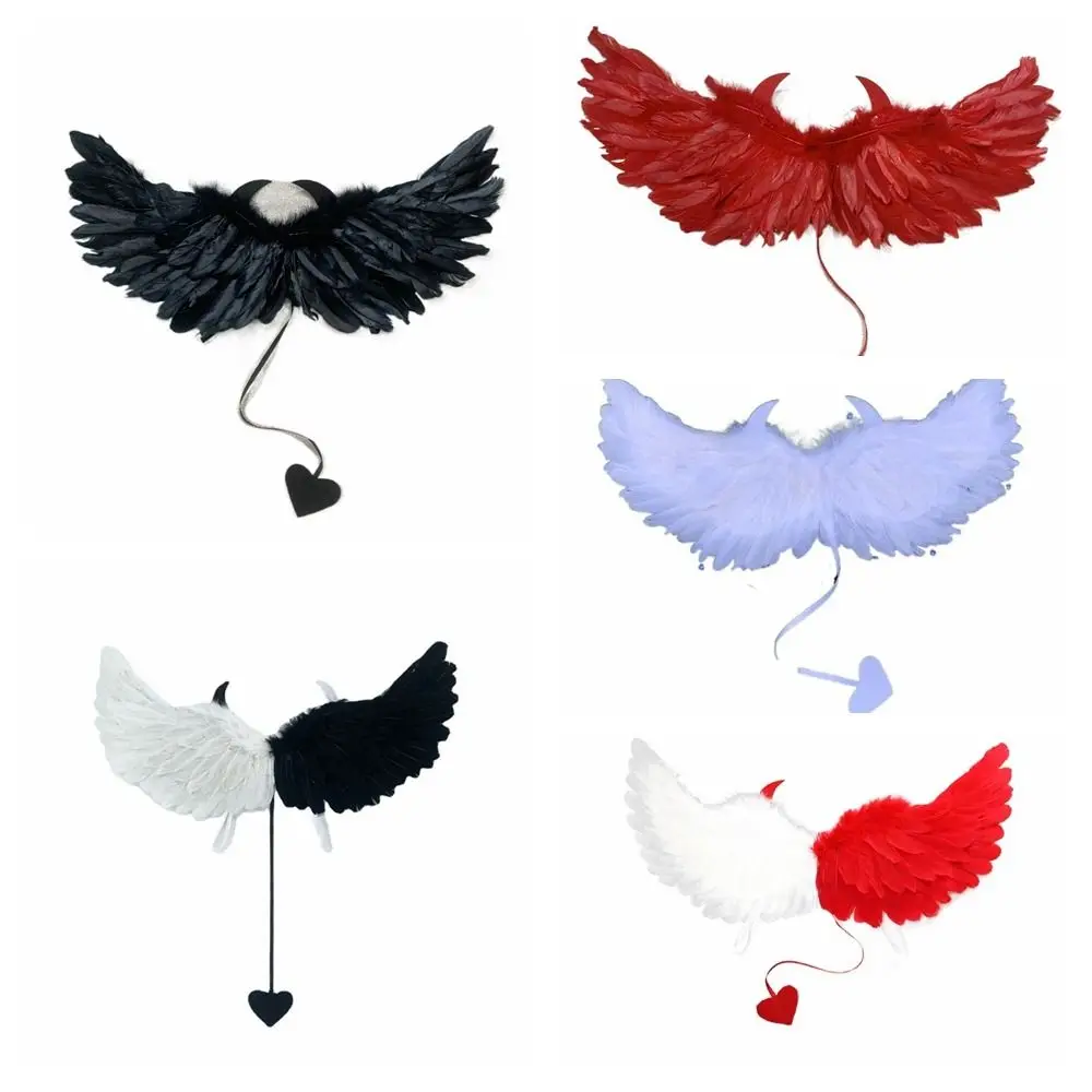 Accesorios elegantes para Cosplay, ala de plumas de Ángel, cola de amor, cuerno malvado, ala de plumas de diablo, accesorios para fotos de Halloween para hombres