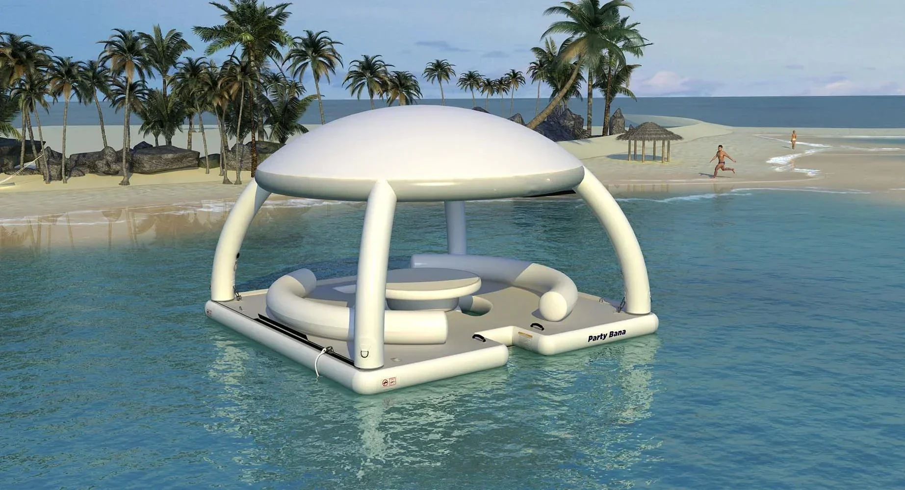 Factory Favorite 2025 Custom Inflatable Water Game Floating Party Bana Raft Island Platform Dock Tent For Sale