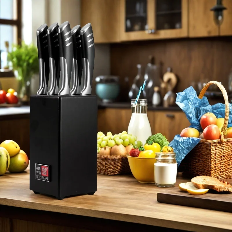6-Piece Steak Knife Block Set High Carbon Stainless Steel Table Knife And Table Fork Set Double Forged Full Handle Dinner Knife