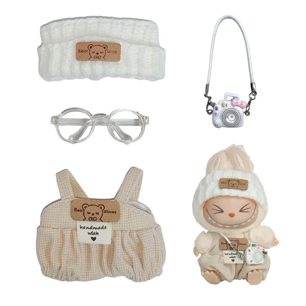 

17cm Mini Plush Doll'S Clothes Outfit Accessories For Korea Kpop Exo Labubu Idol Dolls Macaron overalls Clothing Gift