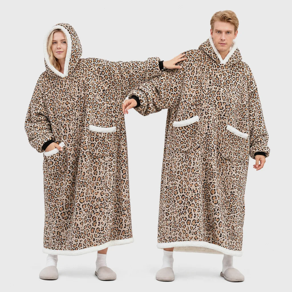 Oversized Sherpa Fleece Blanket Hoodie for Women Men, Winter Warm Long Hooded Wearable Blanket Robe with Pockets, 120cm 150cm