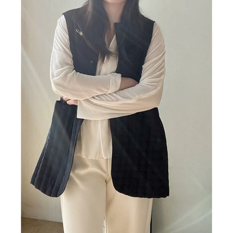 YFPF Autumn Winter New Women's Vest Coat Pleated Design Sleeveless Button Solid Color Casual Jacket Fashion 2025 Clothing