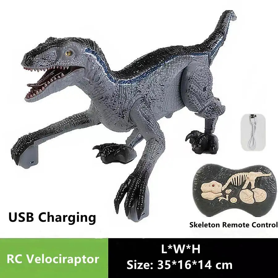 Upgraded Chargeable Remote Control Dinosaur Toys Kids Jurassic Dinosaur Simulation Velociraptor Toy With LED Light And Roaring