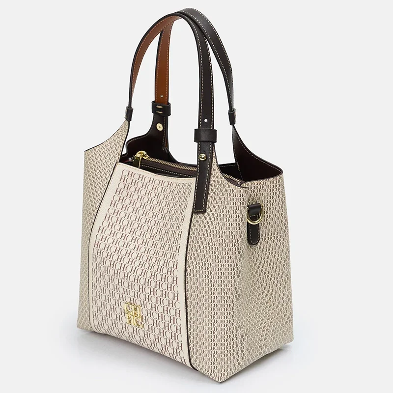 CH Light Luxury Maillard Tone Monogram Print Women's Tote Bag - Large-Capacity Multifunctional Stylish Handbag image 4