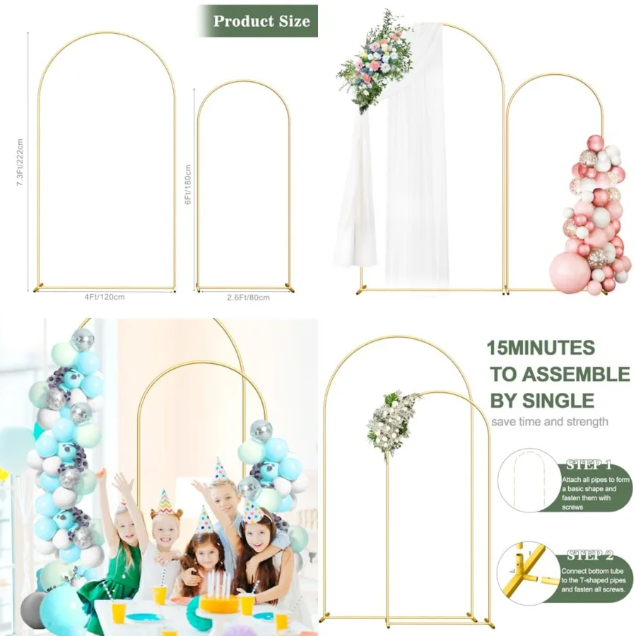 

Wedding Arch Backdrop Stand Set of 2 7.3FT/6FT,Metal Arch Backdrop Stand, Balloon Arch Stand for Wedding Ceremony Baby Shower O