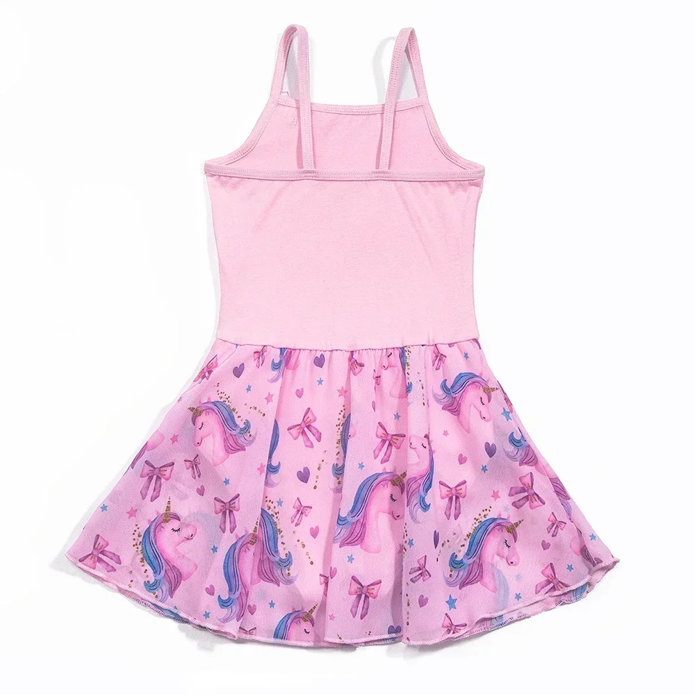 Балетные трико для девочек, танцевальное платье-бретелька с юбкой, тренировочный наряд для балерины с единорогом, без рукавов