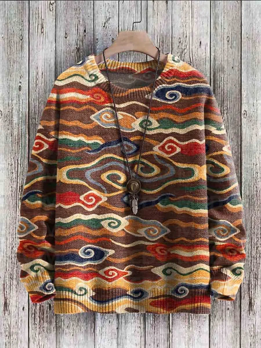 Vintage Art Print Casual Knit Pullover Sweater Women For Men Sweater