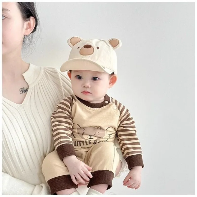 

2026 New Korean Style Baby Baseball Cap Cartoon Bear Sun Hat for Infant Toddler Adjustable Cotton Cap for Kids Boys Girls