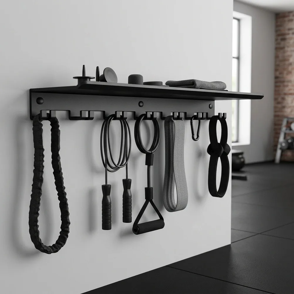 Wall Mounted Gym Equipment Organizer Duty Rack for Storage of Barbells Chains and Resistance Bands Wall Mounted