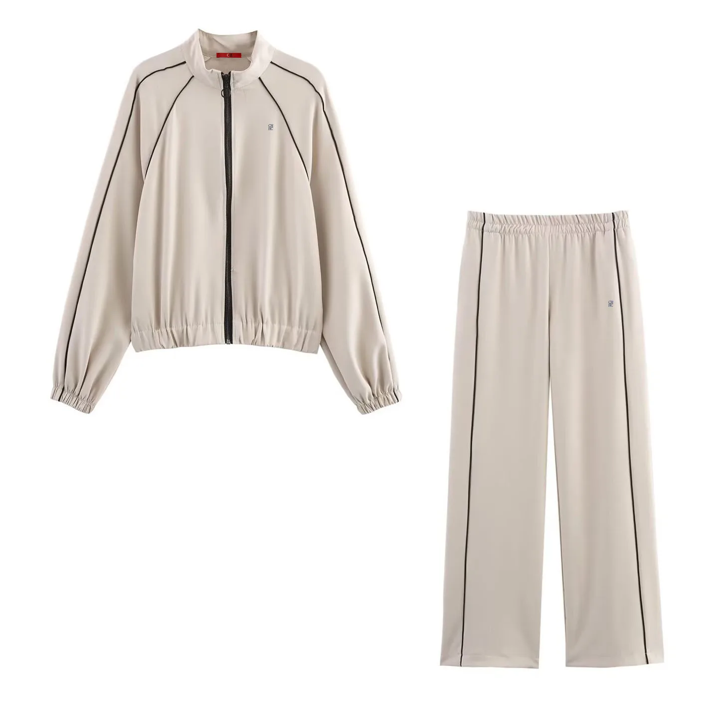 CH Damen Zweiteiliger Trainingsanzug mit Reißverschlussjacke und Weiten Hosen, Lässiger Sportanzug für Frühling und Herbst – Detail 7