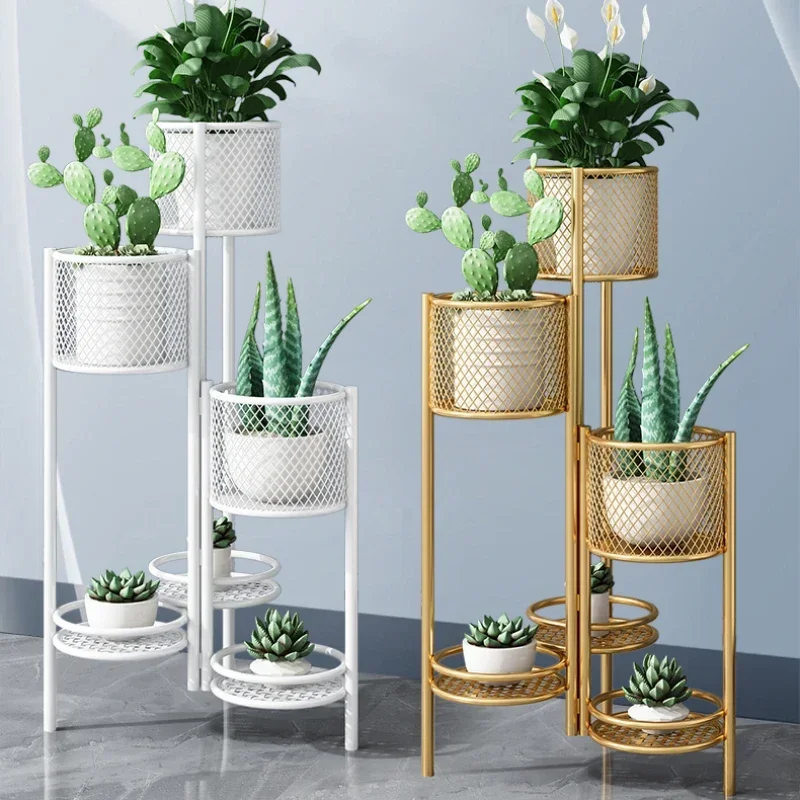 Light Luxury Hollow Out Plant Stand Multi-Layer Folding Flower Rack Versatile Indoor Gardening Scene Stylish Home Decor