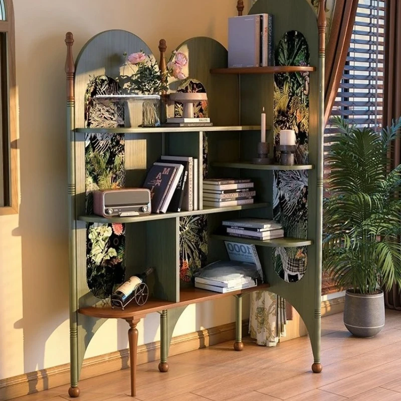 

French Retro Triangle Bookcase: Solid Ash Wood Built-in Corner Unit, Maximizes Bedroom Storage with Aesthetic Display Function