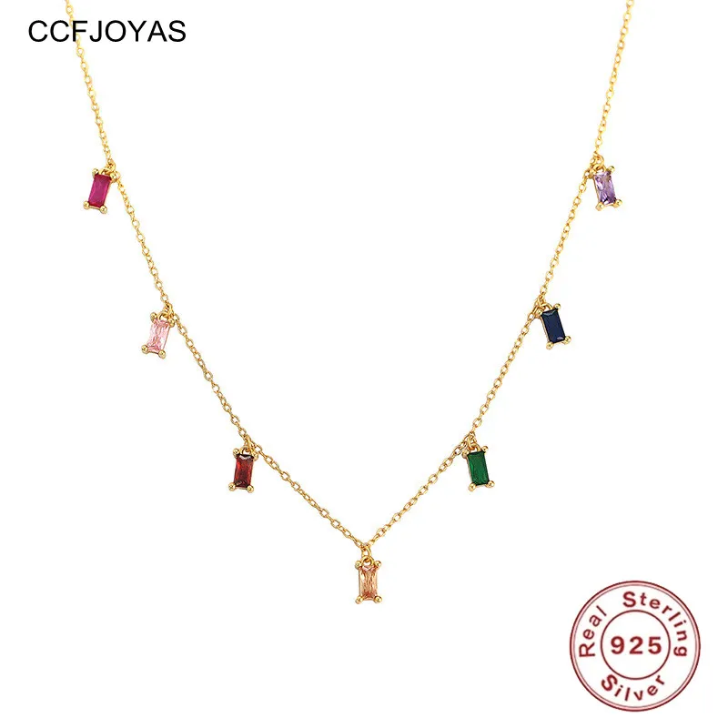 

CCFJOYAS 100% 925 Sterling Silver Colorful Zircon Necklace for Women Light Luxury Wedding Party Clavicle Chain Fine Jewelry Gift