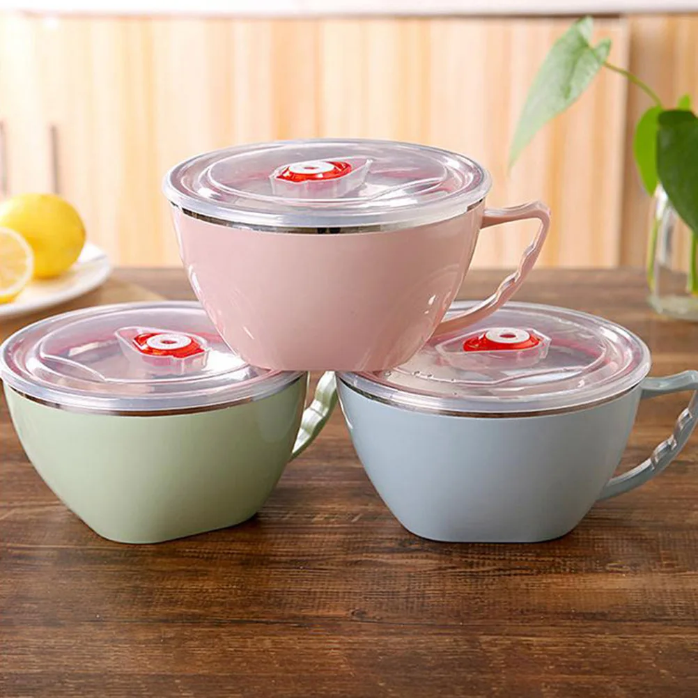 

Alipis Stainless Steel Insulated Noodle Bowl with Handle Lid for Soup Pasta Home Food Storage Container