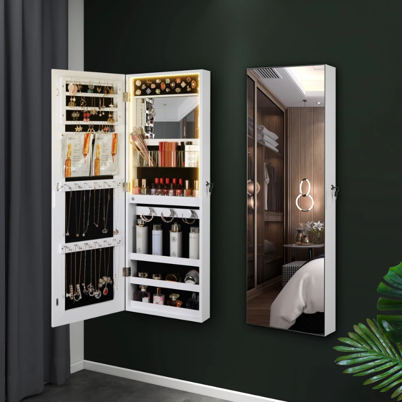 

LED wall-mounted jewelry mirror cabinet, door-mounted wall-mounted clothing storage locker, large-capacity makeup mirror