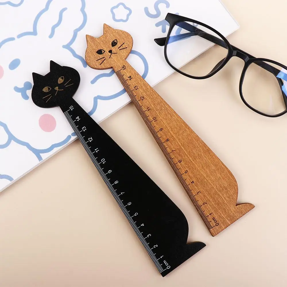 1PC 15cm/5.9inch Cute Cartoon Cat Wooden for School Office Home Student Tools Sewing Ruler Straight Ruler Drawing Ruler