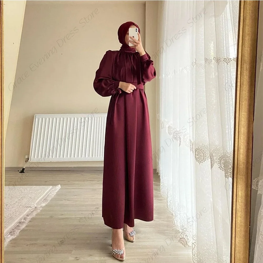 Gaun Malam Maxi Lengan Panjang Hijau Zamrud Gaun Formal Sederhana Berikat Gaun Pesta Muslim Elegan 2025 Kedatangan Baru Disesuaikan