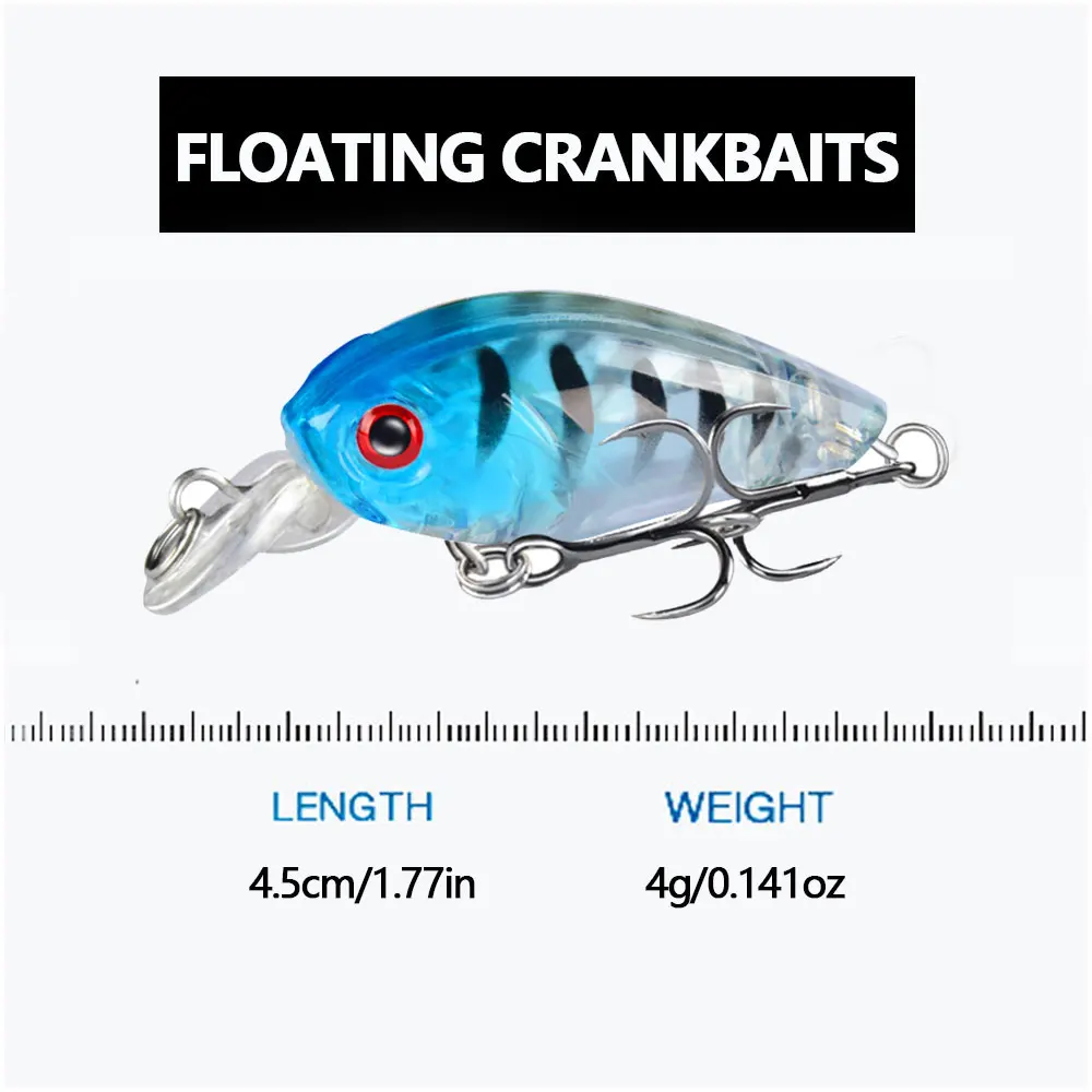 LINGYUE New 1pcs Small 4.5cm 4g Laser Hard Crank Fishing Lure Crankbait Treble Hooks 3D Eyes Plastic Bait Wobbler Tackle Pesca