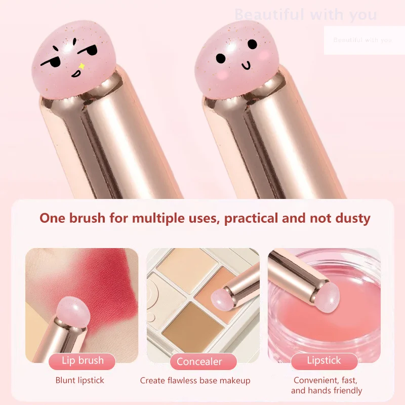 Pinceau de maquillage pour lèvres et correcteur en Silicone rose brillant, avec couvercle Q, applicateur de rouge à lèvres à tête ronde douce, outil cosmétique multi-usage