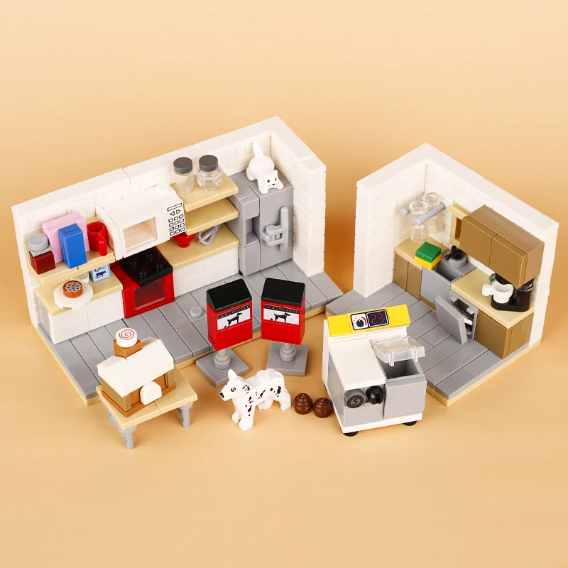 MOC Mini Food Building Block Figures Kitchen Accessories Hamburger Pizza Fries Cake City Accessories Bricks MOC Bricks