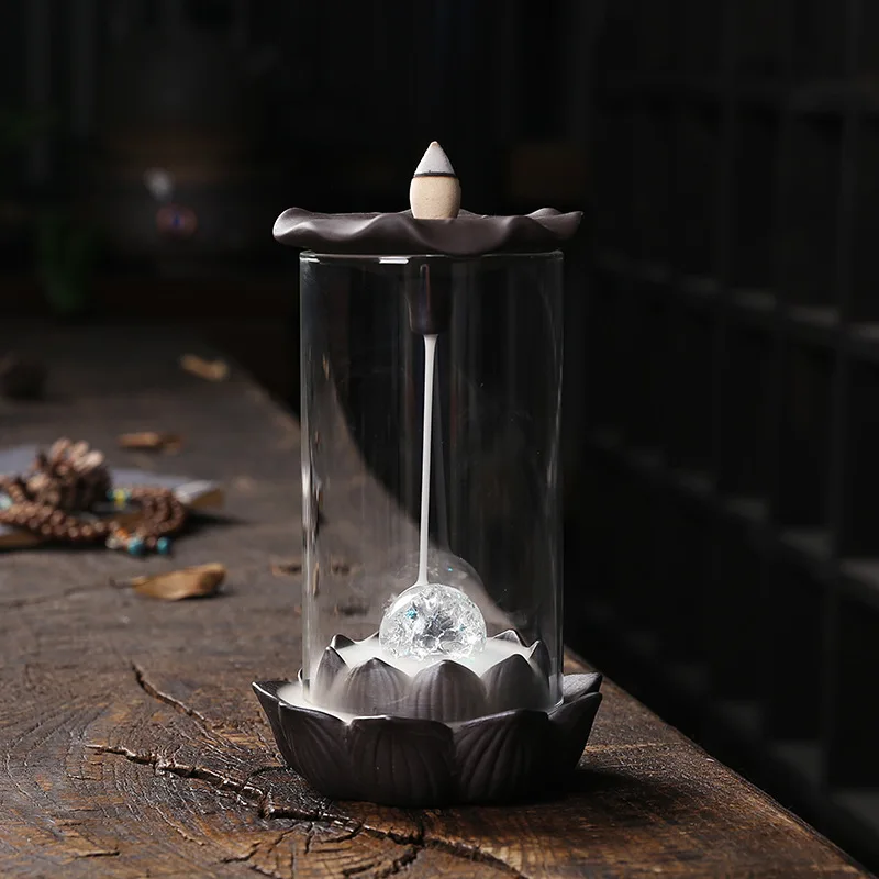 The LED Pond Windproof Handmade Backflow Incense Home office Tea House Decorate Ceramic Fountain