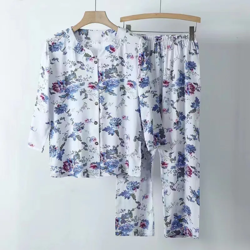 

Middle Aged Mother Long Sleeve Sleepwear Autumn Women's Suit Printing Two-piece Top Trousers Sets Korea Pyjama Pour Femme XL-5XL