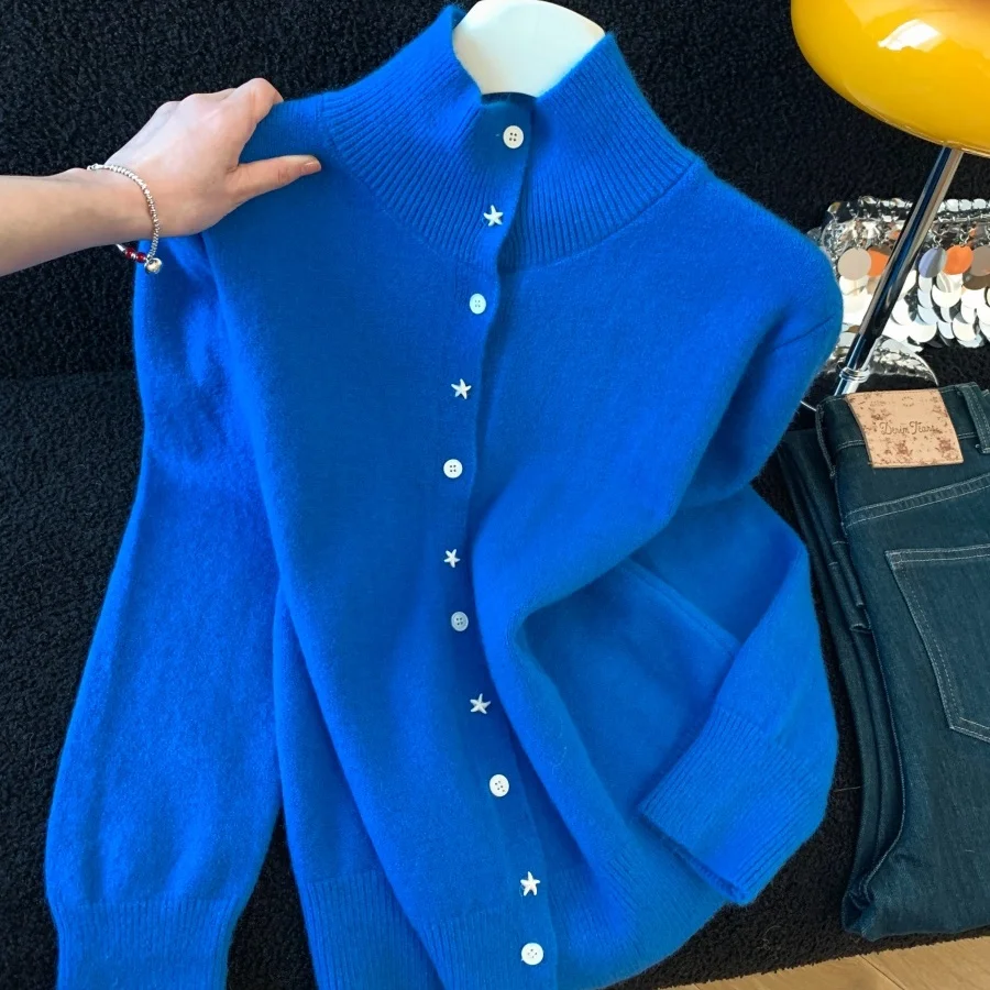 elegant-women's-knitted-high-collar-open-cardigan-soft-cozy-long-sleeve-original-design-fashionable-simple-style-for-autumn