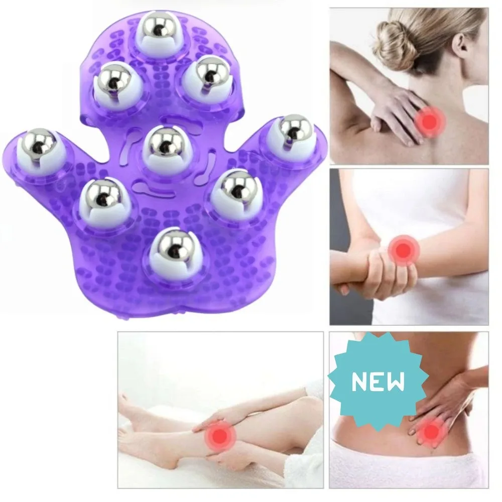 

Массажные перчатки в форме ладони, массажер для акупунктурных точек на 360 градусов, массажер для тела, снимает усталость с 9 металлическими роликами, массажная щетка