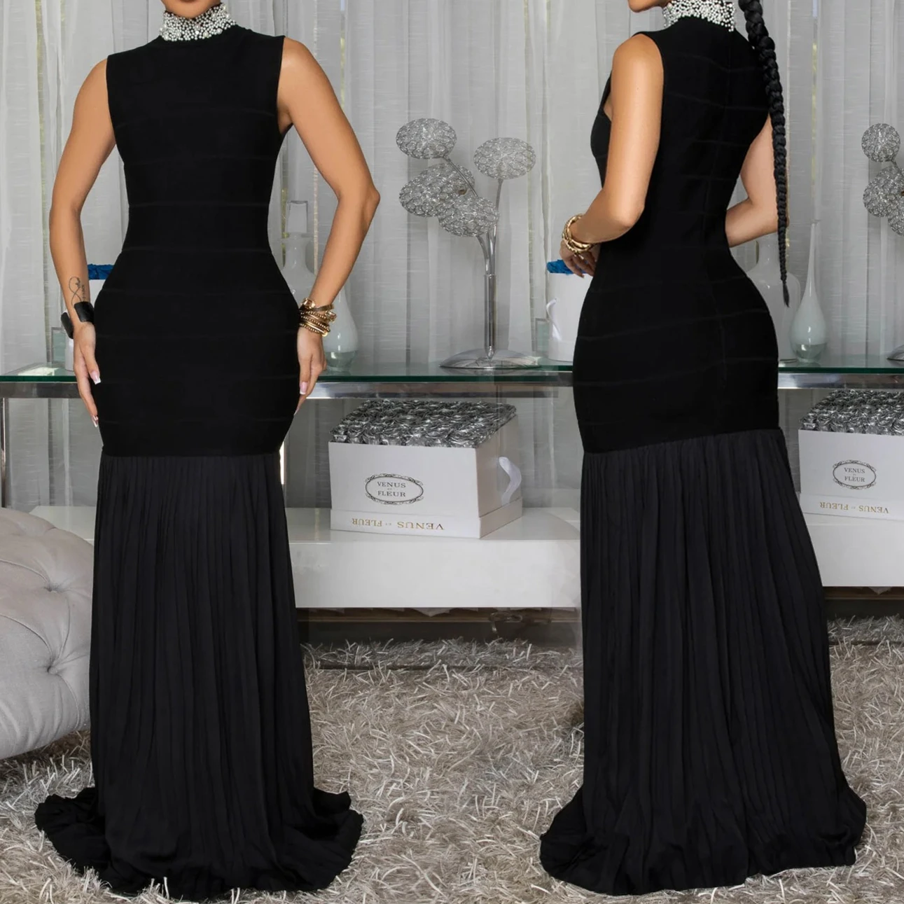 Womens Dresses Fashion Elegant Party Dresses Female Clothing Patchwork Pleated Evening Dresses Wedding Guest Woman Dress HXY262