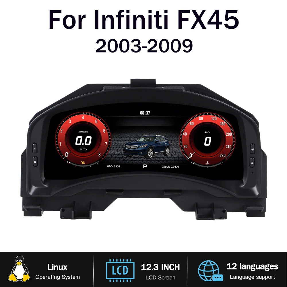 12.3‘’For Infiniti FX35 FX45 2003-2009 Speedometer Digital Cluster Dashboard Carplay Virtual Cluster Instrument