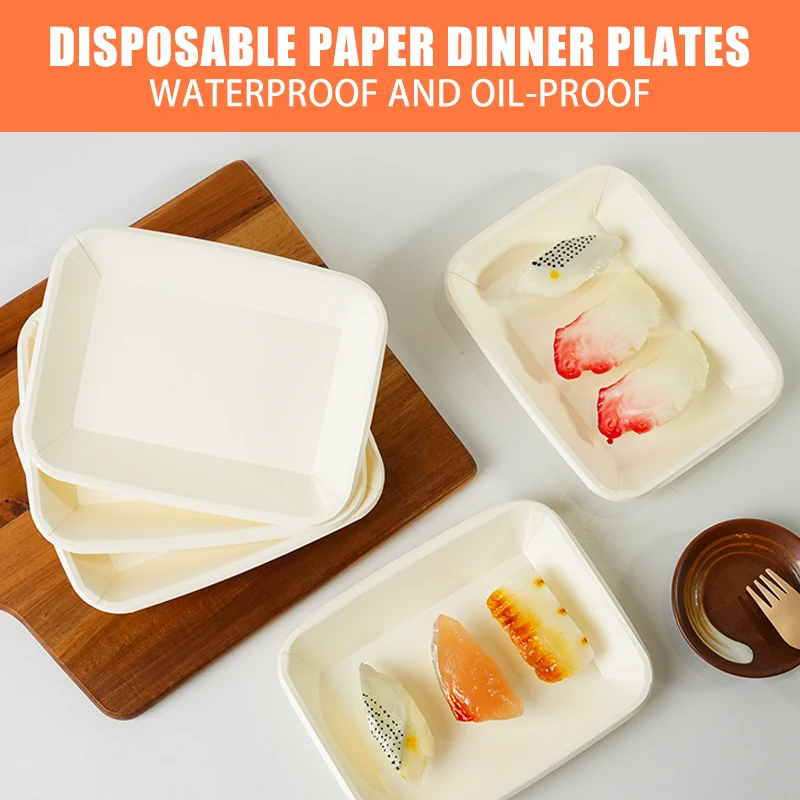 

White Disposable Paper Plate Tray Desserts Plates Waterproof Oil Proof Tray Party Cake BBQ Bamboo Pulp Paper Plate Dinner Plate