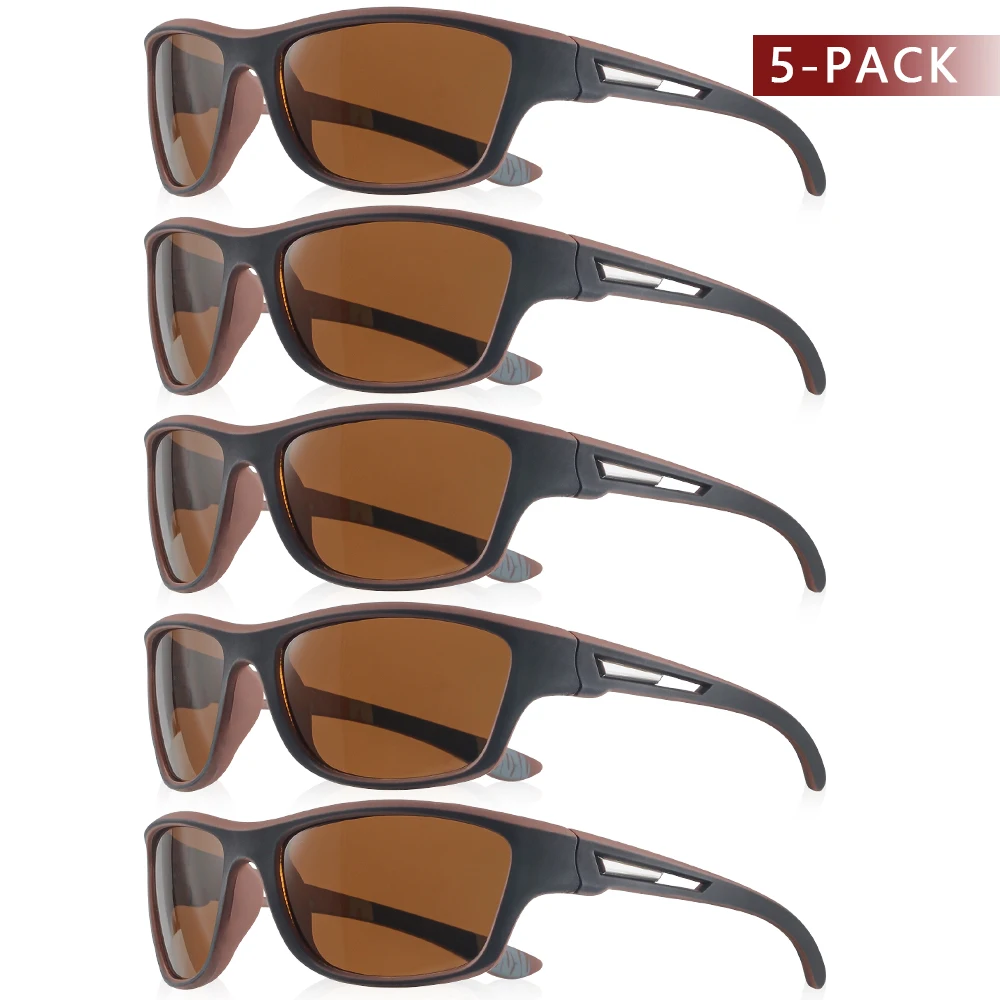 CRIXALIS 5-teilige Vollformat-Herren-Sonnenbrille in brauner Farbe für Halloween und Weihnachten, dekorative Brille, Laufen, Radfahren, Schatten, UV400