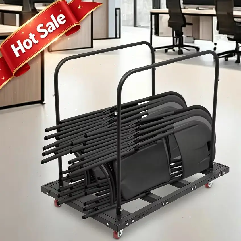Black Large Capacity Rolling Cart, Folding Table Cart, Rectangular Free Standing Folding Table Trolley With 4 Wheels Load-bearing Capacity: 120kg/264.55 lbs for Schools, Event Venues,Churches, Banquet halls, Celebrations, Conference Centers, Etc.