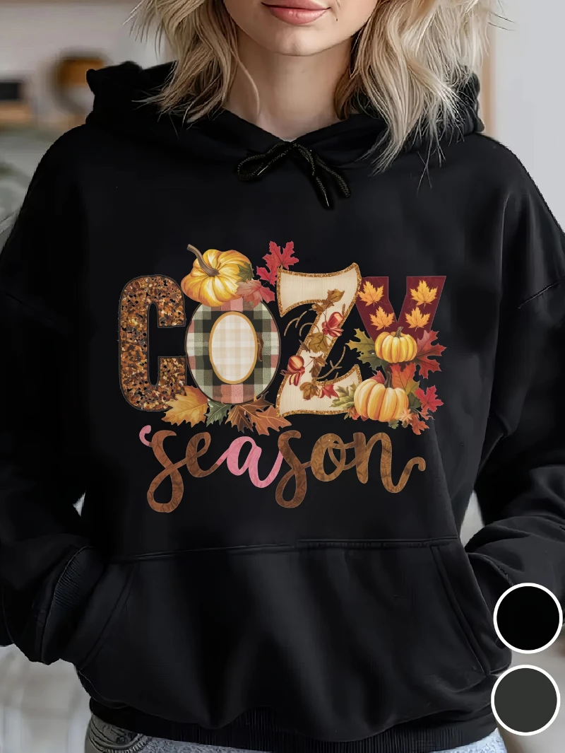 

2025 Autumn and Winter Cozy Lettering Pumpkin Print with Go Fall Lettering High-end Luxury Is for Both Men and Women Top Y2k