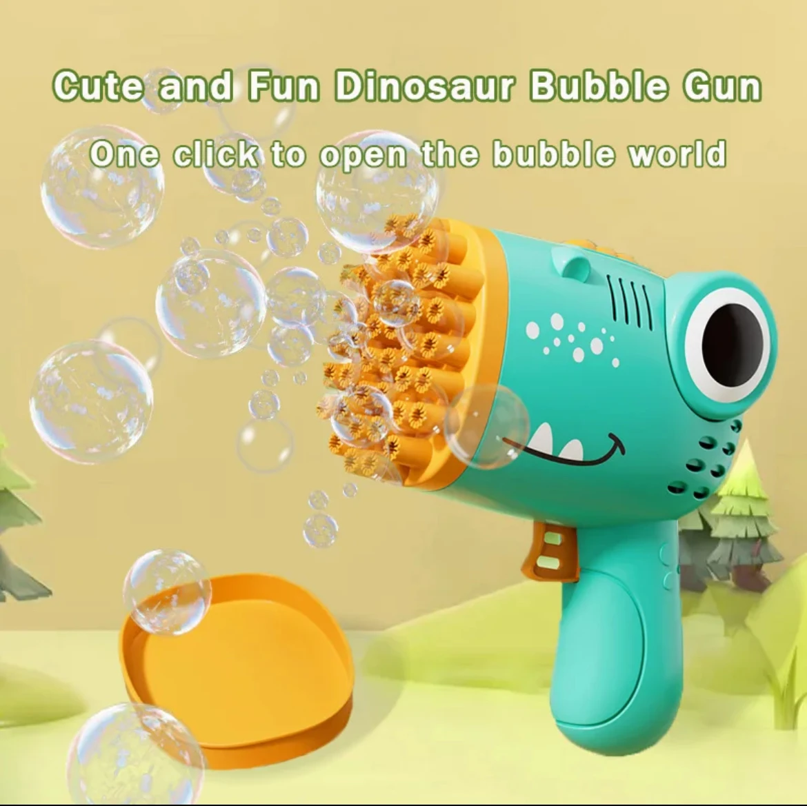 Máquina portátil de bolhas de dinossauro com 40 buracos, pistola elétrica de bolhas, brinquedo para festa de casamento ao ar livre (sem água de bolhas)