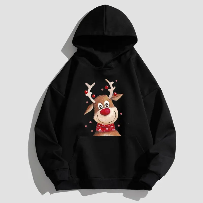 

New Christmas Deer Men's Hoodie Men's and Women's Fashion Simple Long sleeved Pullover Street Trend Harajuku Large Sweatshirt