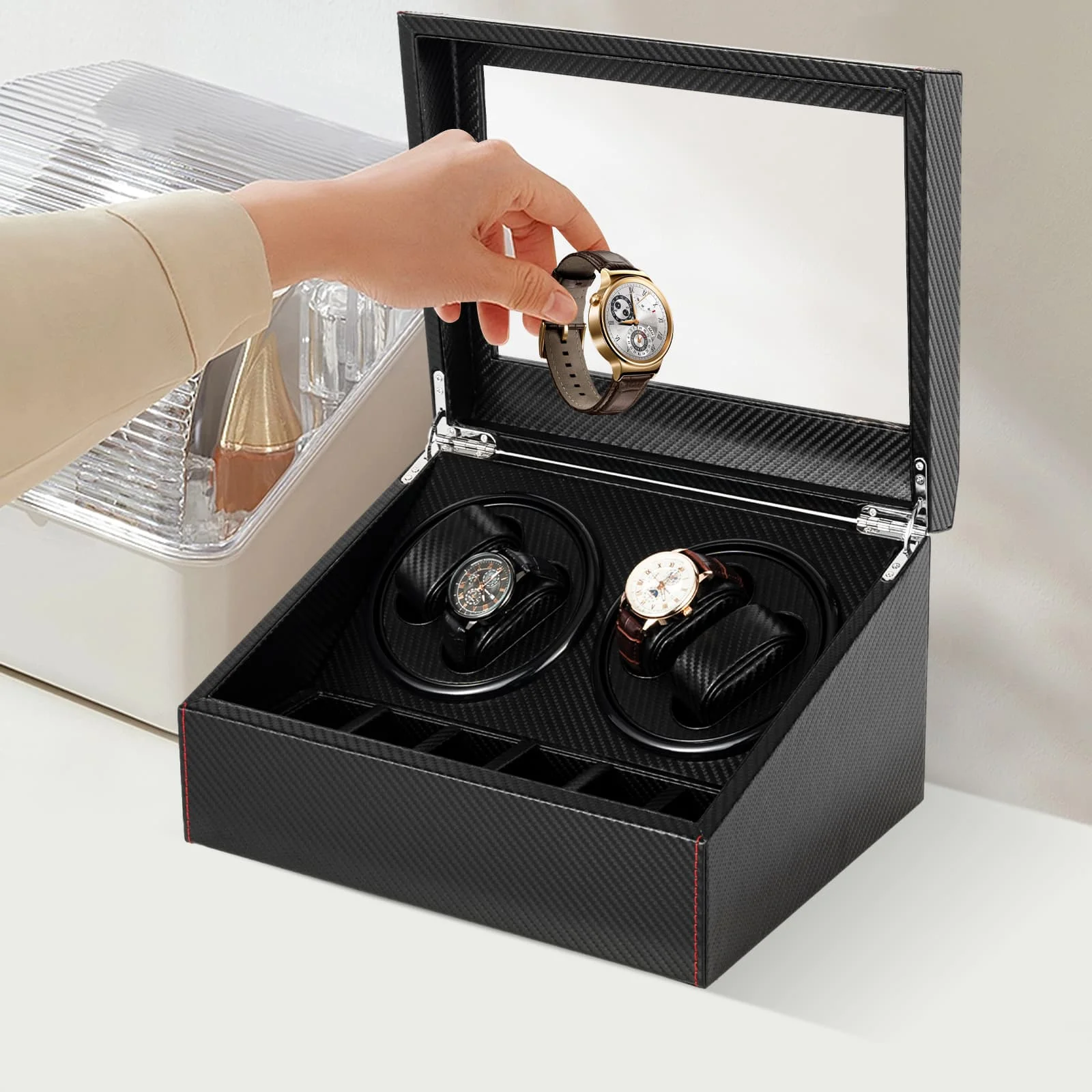 Scatola per orologi rettangolare Scatola per orologi con vernice per cottura al pianoforte Scatola in fibra di carbonio