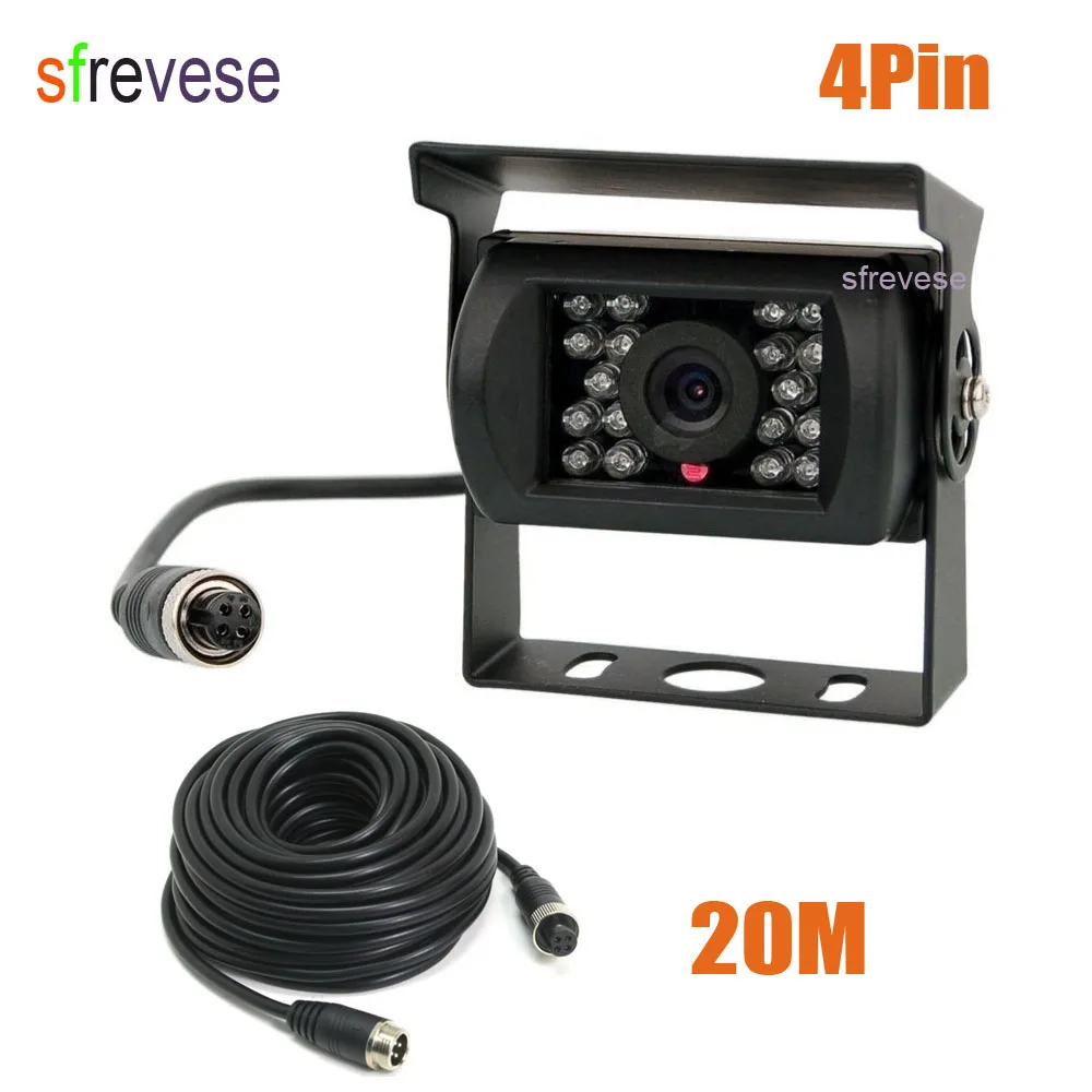 12V-24V 4 Pin 18 IR Night Vision Color Vehicle Car  Reversing Parking Backup Camera Wide View Waterproof + 20m 4 Pin cable