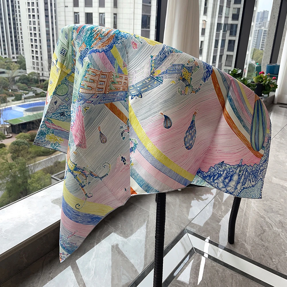 

High Quality Silk Scarf 90CM Twill Bandanas Luxury Designer Hems Rollerd Shawls Hair Neck Accessories Decoration Christmas Gift
