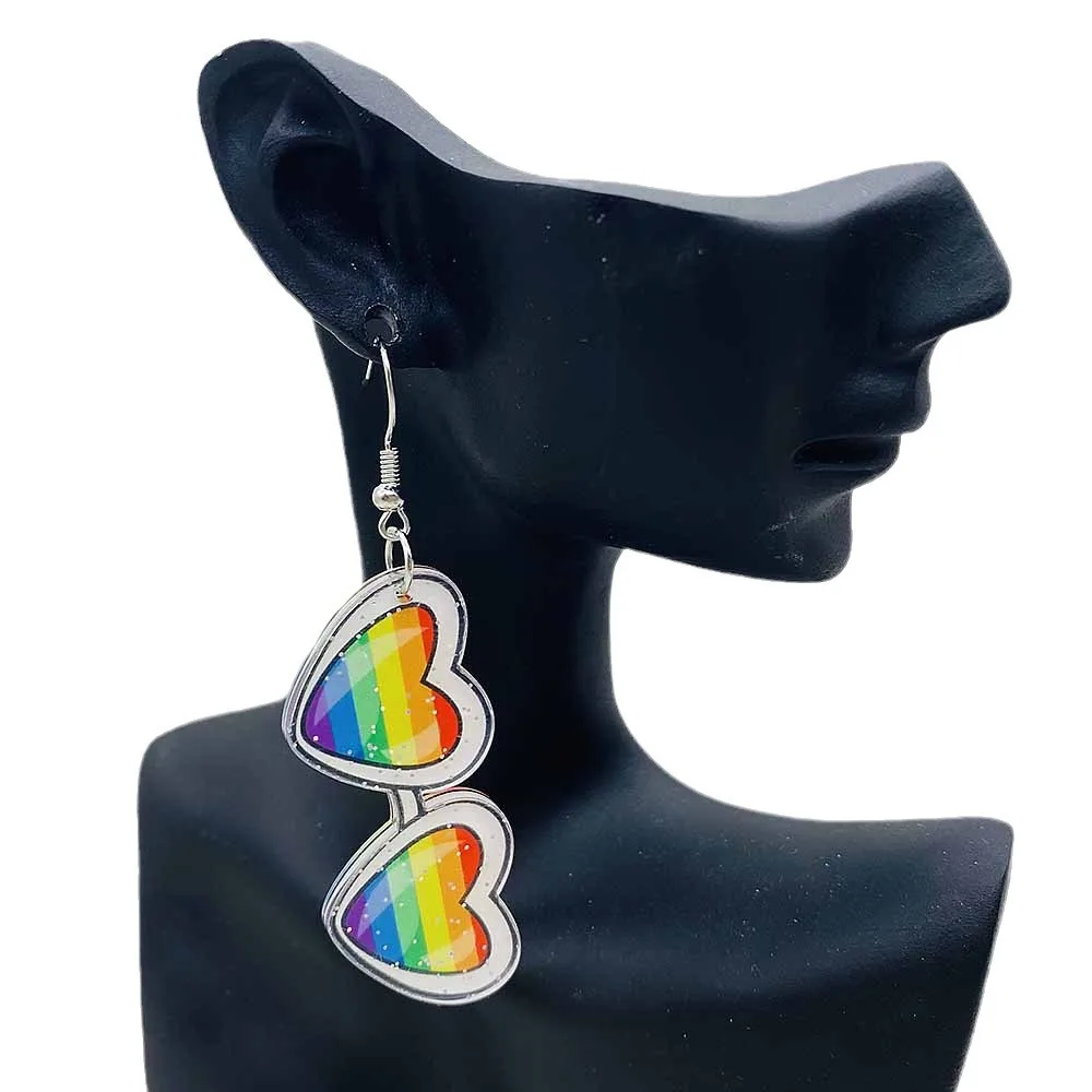 Summer Seaside Vacation Style Earrings Love Rainbow Glasses LGBT Love Acrylic Earrings for Woman Girl Holiday Gifts