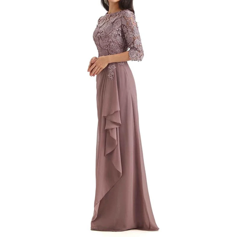 CC Mother Of the Bride Dresses Elegant V-Neck Half Sleeves Appliques Lustrous Satin Zipper Up BackStyle Prom Dresses