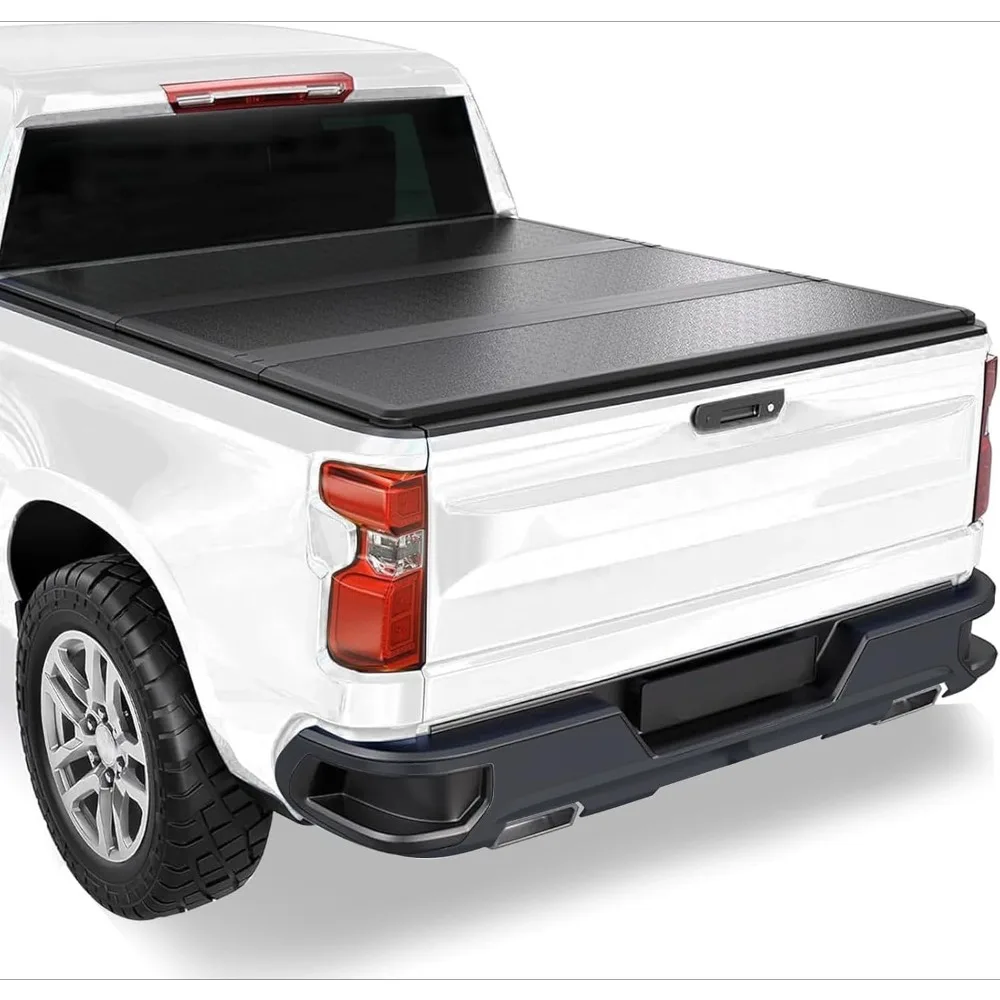 

FRP Hard Tri-fold Truck Bed Tonneau Cover Compatible with 5.8 FT 2007-2025 Chevy Silverado/GMC Sierra 1500 5.8 FT Bed w/o