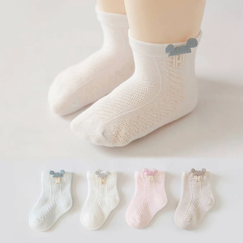 

Cartoon Baby Summer Mesh Socks Breathable Cotton Toddler Mid Tube Sock Boy Girl Kids Solid Color Stockings Thin Newborn Footwear